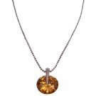 UNE311  Golden Colorado Crystals Round Pendant In Silver Chain Necklace