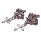 D244  Beautiful Crown Shaped Earrings With Dangling Cross
