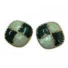 D221  Adorable Black & White Enamel Earrings Diamond Shaped