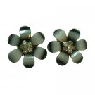 D224  Sparkling Flower Stud Earrings Gray Color With Rhinestones