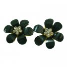D228  Black Sparkling Flower Stud Earrings Super Price