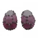 D231  Egg Shaped Earrings Rose Pink And White With Crystals