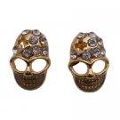 D234  Gold Skull Head Earrings With Clear Stud Decorated Earrings