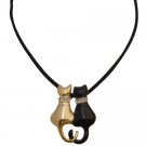 N967  Cute Twin Cat Pendant Black Necklace