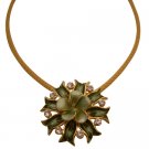 N971  Beautiful But Affordable Green Flower Pendant w/ Crystals