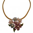 N975  Multicolor Flowers Pendant Necklace