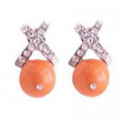 ERC707  Eye Catching Swarovski Coral Pearls Cubic Zircon Earrings For Bridemaids