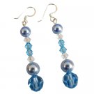 ERC718  Blue Clear Combo Swarovski Crystals Prom Earrings