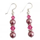 ERC719  Silver Hook Rose Color Crystals Earrings