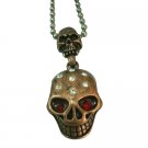HH273  Halloween Special Jewelry With Two Skull Hanging W/ Red Eye Pendant Necklace