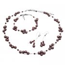 BRD1000  Genuine Swarovski Burgundy Pearls And Crystals Bridemaids Jewelry Set