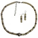 BRD1023  Alternating Pearls And Rondells Bridal Necklace Earrings