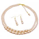 BRD1013  Back Drop Down Bridal Double Stranded Ivory Pearls Jewelry Set