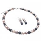 BRD088  Spectacular Swarovski Pearls Trio Brown Black & Bronze Jewelry Set