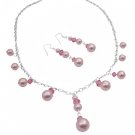 BRD1020  Romantic Rose Crystals And Pink Genuine Swarovski Pearls Bridesmaid Necklace Sets
