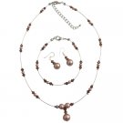 BRD1026  Delicate Simple Combination Champagne Pearls Smoked Topaz Crystals Complete Jewelry Set