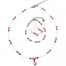 BRD1028  Red Crystals And White Pearls Illussion Bridal Complete Jewelry Set