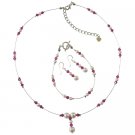 BRD1029  White Pearls And Fuschia Crystals Bridal And Bridesmaid Jewelry Set