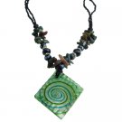 UNE339  The Finest Murano Glass Green Pendant With Ocean Jasper Nuggets