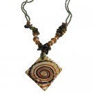 UNE340  Artistic Murano Square Pendant Tiger Brown Stone Chips Necklace