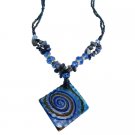 UNE338  Murano Square Pendant With Lapis Stone Chips Necklace