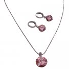 NS1000  Rose Crystals Round Shaped Pendant & Earrings Set