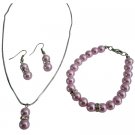 NS1064  Girls Beautiful Pink Pearls Necklace Earrings Bracelet Unbeatable Price