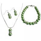 NS1057  Affordable Sleek Dainty Green Pearls Necklace Earrings Bracelet