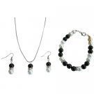 NS1050  Fashion Jewelry In Black & White Pearls Necklace Earrings & Bracelet Jewelry