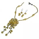 NS1020  Wedding Jewelry Beautiful Flower Pendant Dangling Pearls Necklace Set