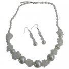 NS1045  White Beads W/ White Pearls Wedding Party Necklace Set