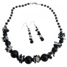 NS1051  Glass Beads Black And White Cracked Beads With Black Pearls Necklace Set