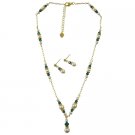 BRD1030  Wonderful Bridesmaid Gift White Pearls Emerald Crystals Gold Plated