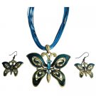 NS1031  Ethnic Aquamarine Rhinestone Blue Green Butterfly Jewelry Set