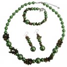 NS1068  Wedding Beautiful Olive Pearls Olive Nugget Necklace Set