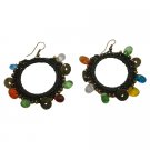 UER524  Knitted Earrings Round Shaped With Darkest Brown Thread