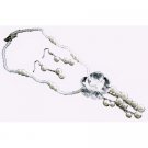 NS1019  Prom Dangling White Flower Pendant Pearls Necklace Set