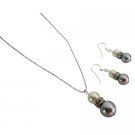 NSC811  Nice Marvelous Jewelry Cream & Silver Grey Necklace & Earrings Set