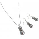 NSC819  Enticing Jewelry Lite Grey Sterling Silver Earrings Necklace
