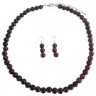 NS365  Handcrafted Genuine Purple Cat Eye 8mm Faceted Beads Necklace w/ Sterling Silver Earrings