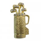 B581  Vintage Gold Golf Bag W/ Golf Clubs Pin Brooch