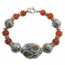 TB1053  Fall Color Orange Carnelian With Kashmiri Bead Bracelet