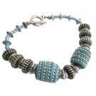TB1049  Shop Chunky Tribal Handmade Turquoise Blue Silver Beads Bracelet