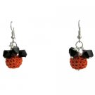 UER570  Halloween Jewelry Orange Crochet Bead W/ Black Glass Bead Earrings