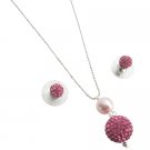BRD1104  Rose Pave Ball Pendant Earrings Set For Wedding & Gifts