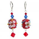 ERC788  Red Flower Lampwork Earrings Sterling Earrings