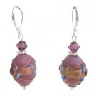 ERC794  Fancy Fashionable Chic Young Girls Favorits Earrings Purple Lampwork Beads Crystals Earrings