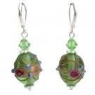 ERC796  Oval Handmade Green Lamwork Beads Earrings