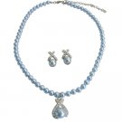 BRD1043  Swarovski Pearls Necklace With Blue Pendant Mother Gift