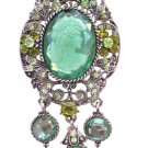 B373 Oxidized Framed Lady Cameo Brooch Sparkling Peridot Crystals Olivine Lady Cameo Photo